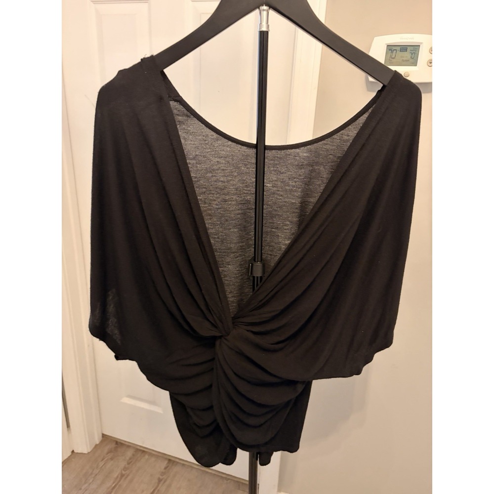 Fantastic Fawn Black Twist Front Draped Top Large Dolman Sleeve Elevated Chic